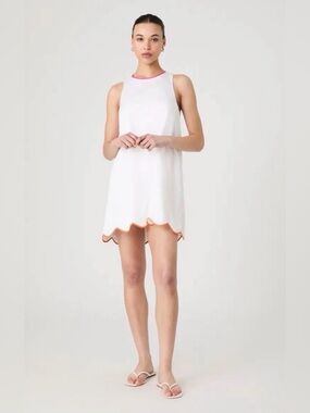 NWT French Connection Sz M Alexis Poplin Scallop Hem Shift Mini Dress Sleeveless